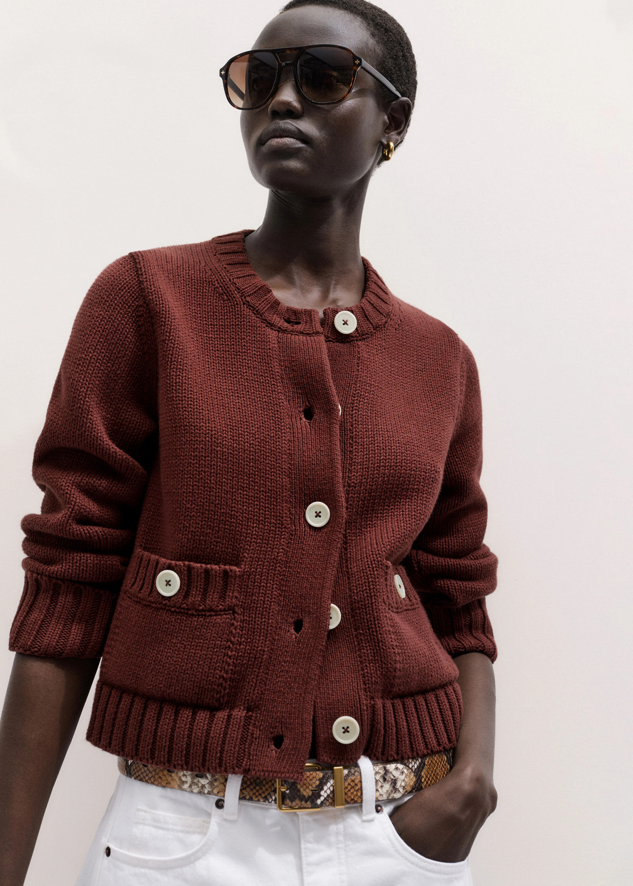 Straight Crop Cardigan Chunky Cotton Knit | ME+EM Global (Excluding US)