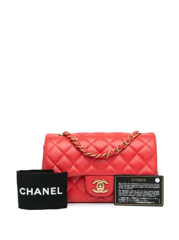 CHANEL Pre-Owned 2019 Mini Rectangular Classic Lambskin Single Flap Crossbody Bag | Red | FARFETC... | Farfetch Global