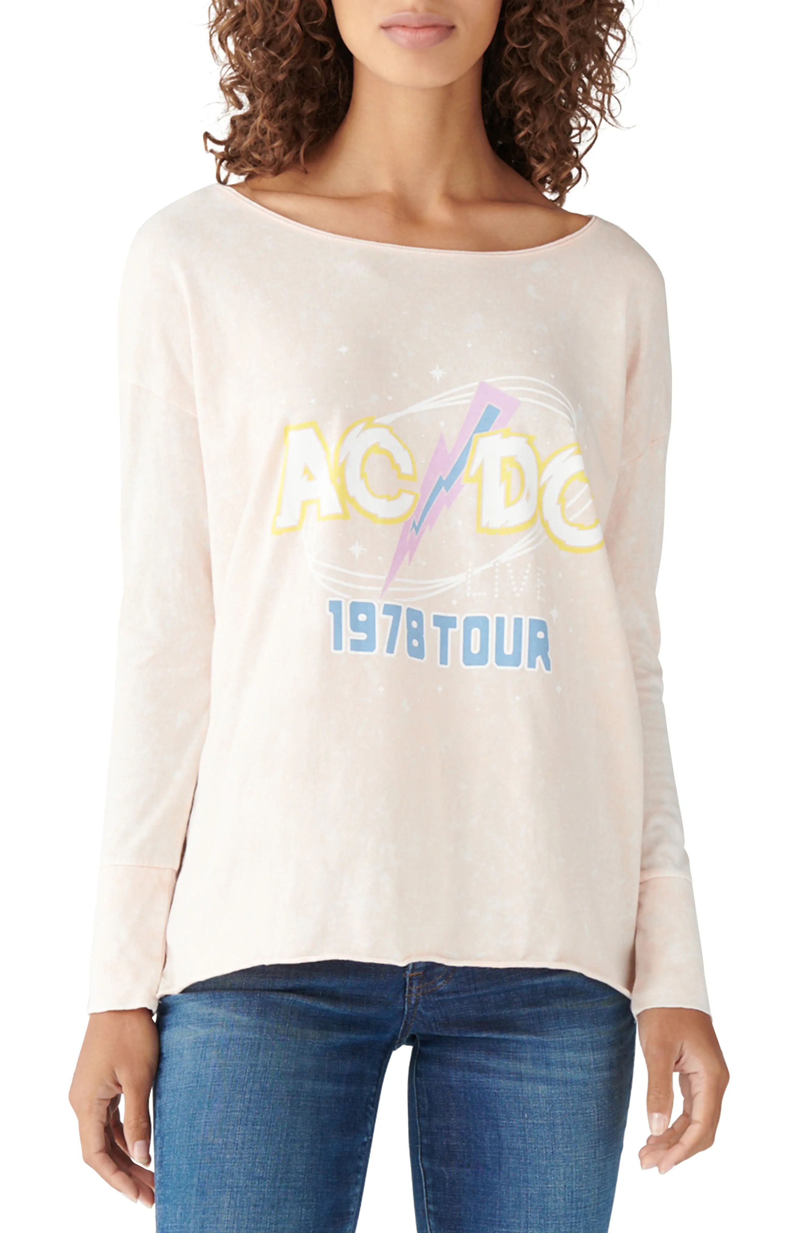 Women's Lucky Brand Ac/dc Drop Shoulder Easy Fit Graphic Tee, Size XX-Large - Pink | Nordstrom