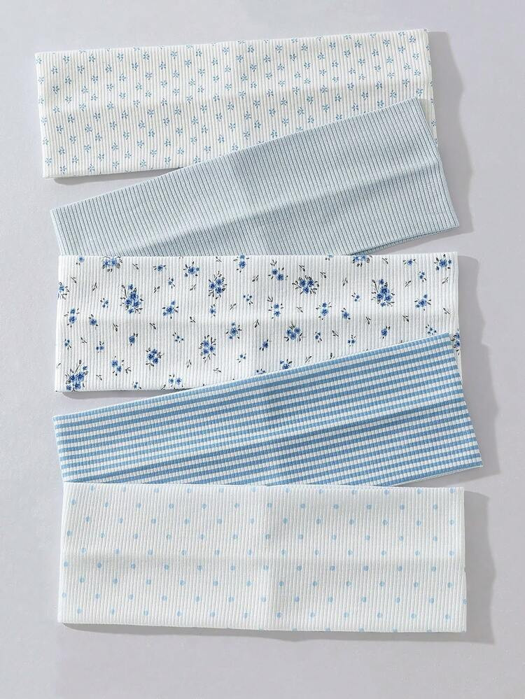 5pcs/Set Soft Non-Slip Floral, Polka Dot, Striped Print Headbands, Elastic Yoga Sports Hair Acces... | SHEIN