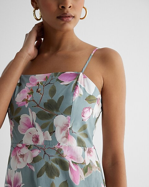 Floral Print Square Neck Tiered Poplin Maxi Dress | Express