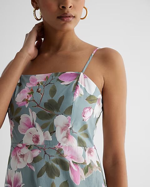 Floral Print Square Neck Tiered Poplin Maxi Dress | Express