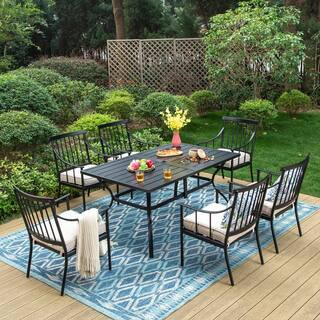 7-Piece Metal Patio Outdoor Dining Set with Rectangle Table and Stylish Arm Chairs with Beige Cushion | The Home Depot