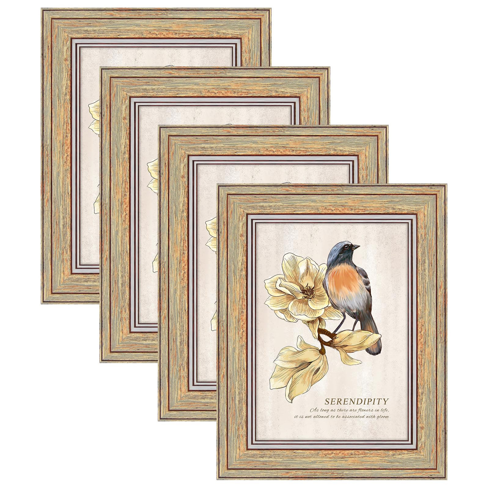 AAQ 4 Pack Picture Frame,Vintage Rustic 5x7 Picture Frame with HD Plastic Cover,Distressed Wood G... | Amazon (US)