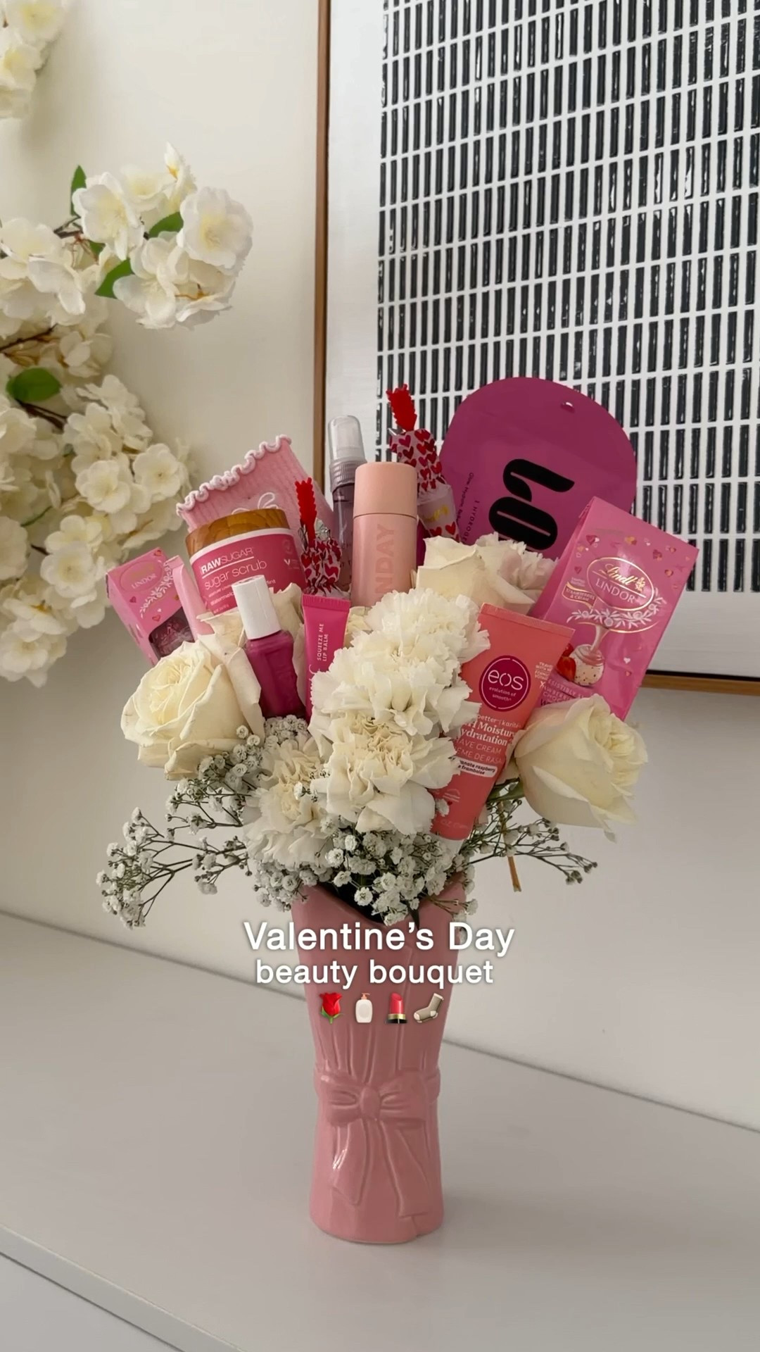 Valentine's Day Beauty Bouquet 💐✨
Surprise your mom, sister, or bestie this Valentine’s Day with a beauty bouquet that’s as unique and beautiful as they are! Gather their favorite beauty essentials—think lip balms, lotions, face masks, and nail polishes—and arrange them in a vase or basket. Add some fresh or faux flowers for an extra touch of elegance. This thoughtful gift is perfect for pampering and showing just how much you care. 🌹💄