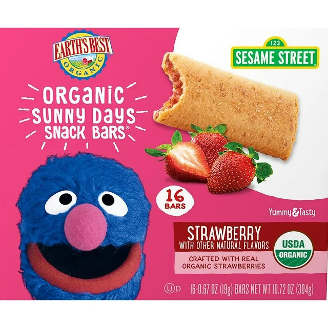 Earth's Best Organic Sesame Street Strawberry Sunny Days Snack Bars, 10.72 oz (16 Count) | Walmart (US)