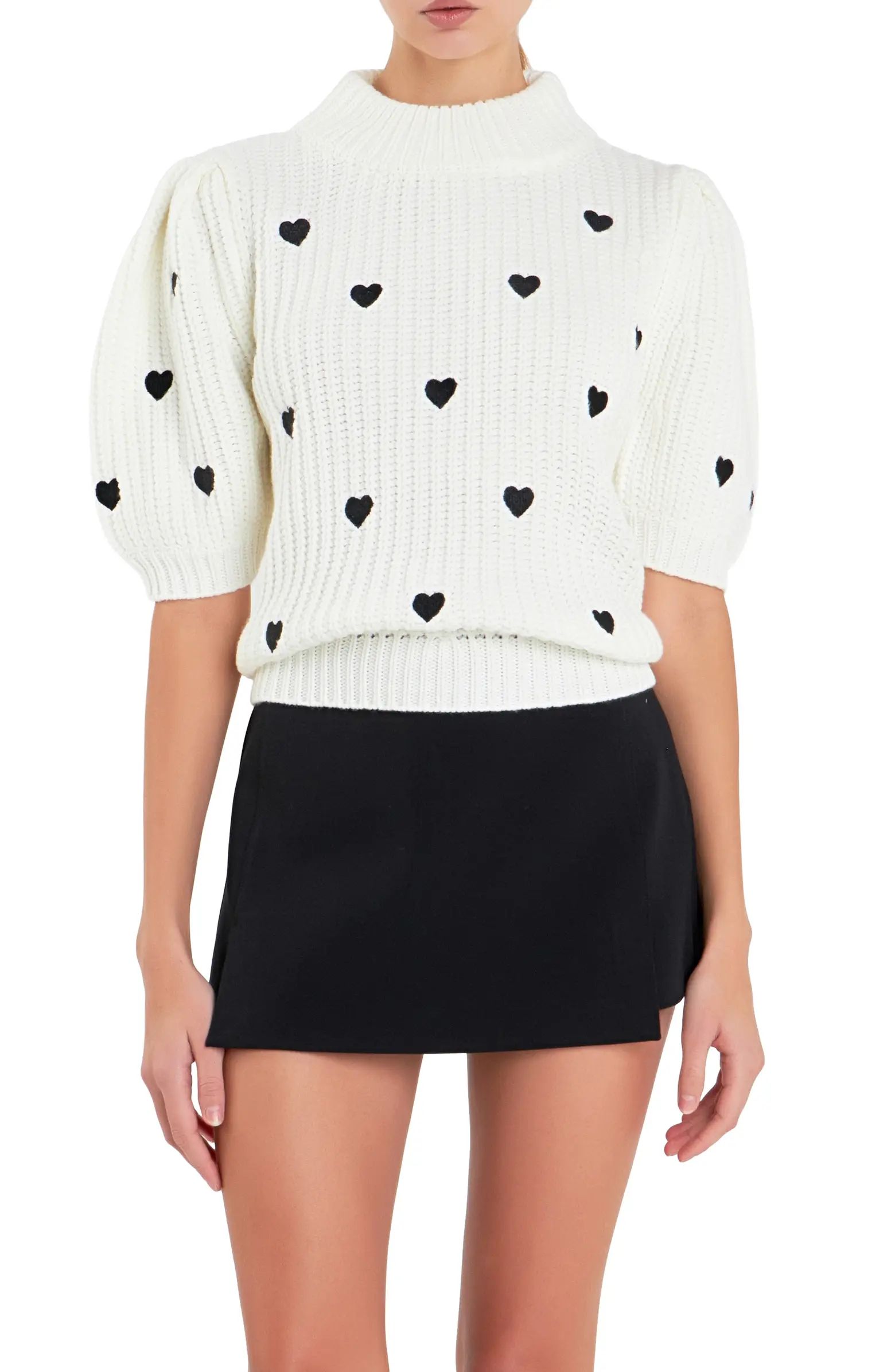 Heart Embroidered Puff Sleeve Sweater | Nordstrom