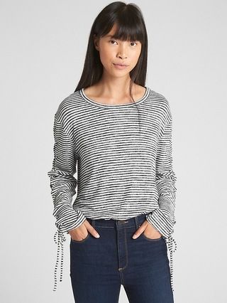 Gap Womens Softspun Stripe Lace-Up Long Sleeve Top True Black Size XS | Gap US