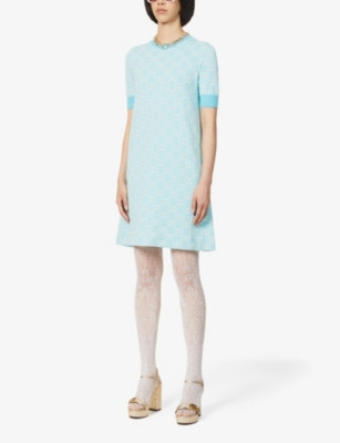 Logo-pattern wool and cotton-blend knitted mini dress | Selfridges