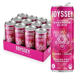 ODYSSEY ELIXIR Energy and Focus Sparkling Mushroom Drink 12 Fl oz, Dragon Fruit Lemonade Flavor w... | Amazon (US)