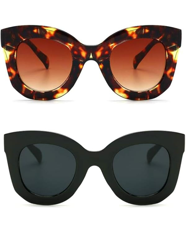 Freckles Mark Thick Fashion Butterfly Sunglasses for Women Trendy Round Cat Eye Sun Glasses | Amazon (US)
