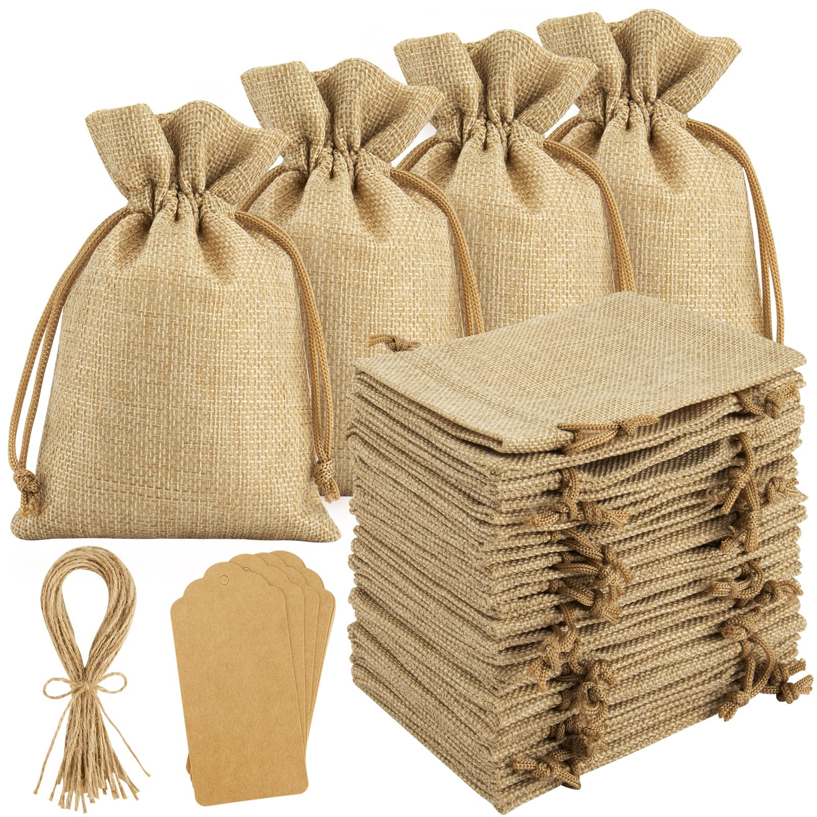 25PCS Burlap Gift Bags With Drawstring, 4x6" Small Party Favor Gift Bags + Bonus Gift Tags & Stri... | Amazon (US)