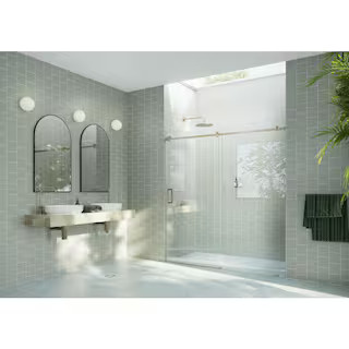Glass Warehouse Astro 68 in. W x 78 in. H Sliding Frameless Shower Door with Square Hardware in B... | The Home Depot