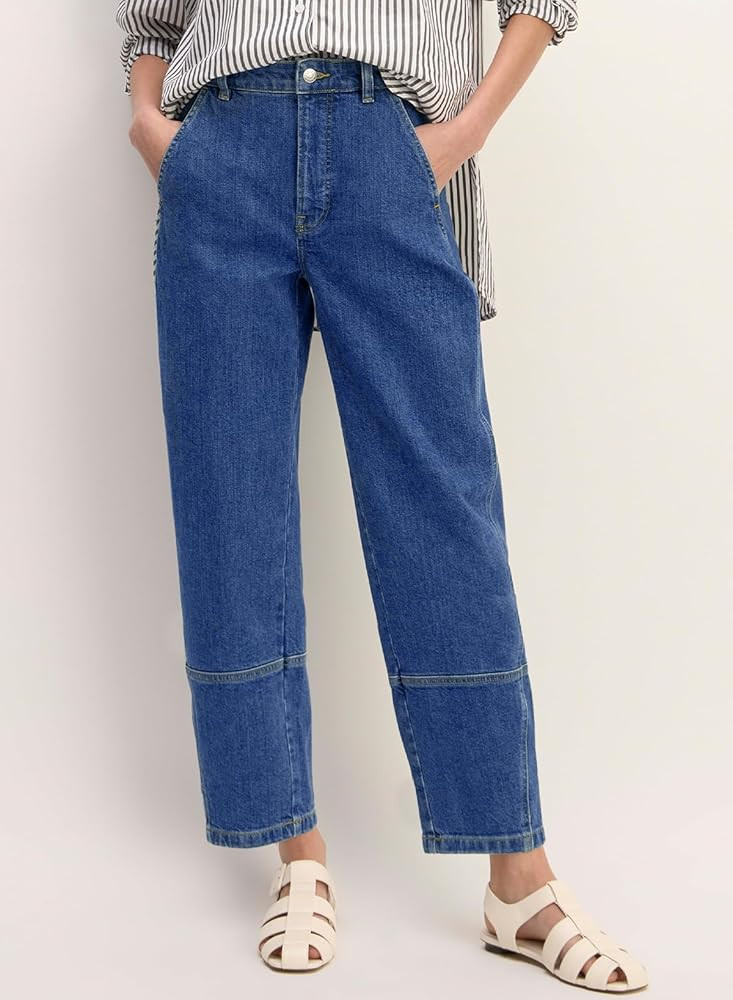 EVALESS Jeans for Women Wide Leg High Waisted Boyfriend Straight Leg Stretchy Cropped Denim Pants | Amazon (US)