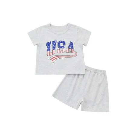 jaweiw Toddler Baby 4th of July Outfit Boy Girl Oversized T Shirts+Shorts Retro American Flag Matchi | Walmart (US)