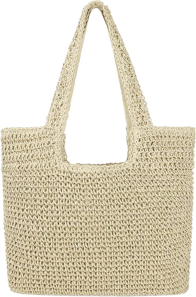 Women Large Straw Beach Bag Handmade Woven Shoulder Bags Hobo Tote Handbag Purse for Summer | Amazon (US)