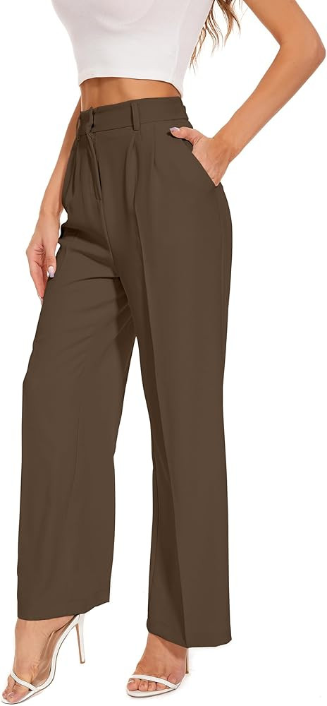 Women Suit Pants Wide Leg Pants High Elastic Waisted in The Back Business Work Trousers Long Stra... | Amazon (US)
