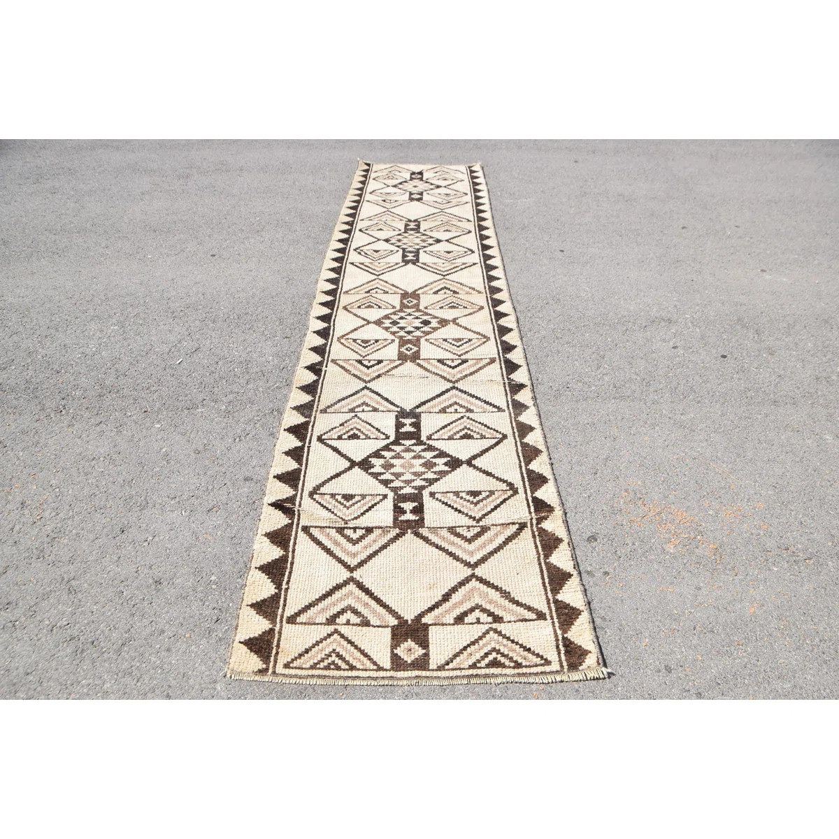 Handmade Vintage Turkish Herki Runner Rug in Beige for Home and Stair Decor | Wayfair North America
