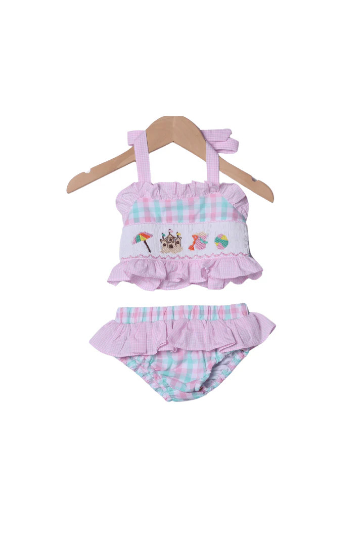 Smocked Sand Castle Gingham 2 Piece Swimsuit | The Smocked Flamingo
