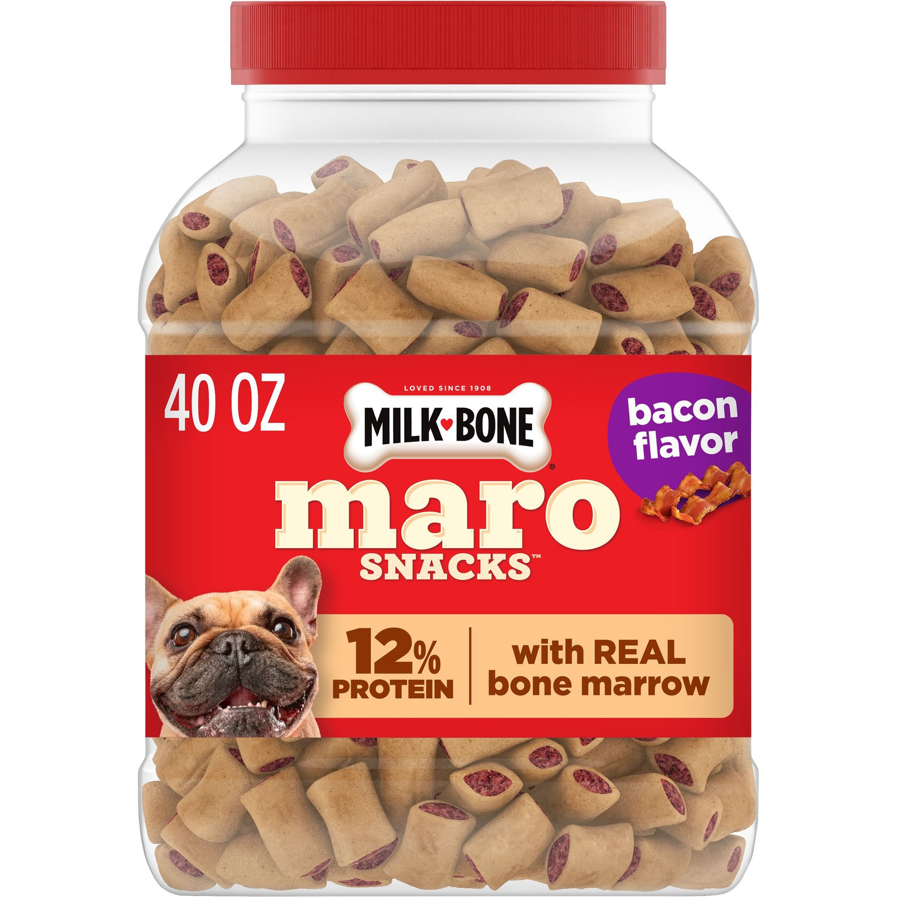 Milk-Bone MaroSnacks Bacon Flavored with Bone Marrow Small Dog Treats, 40-oz tub | Chewy