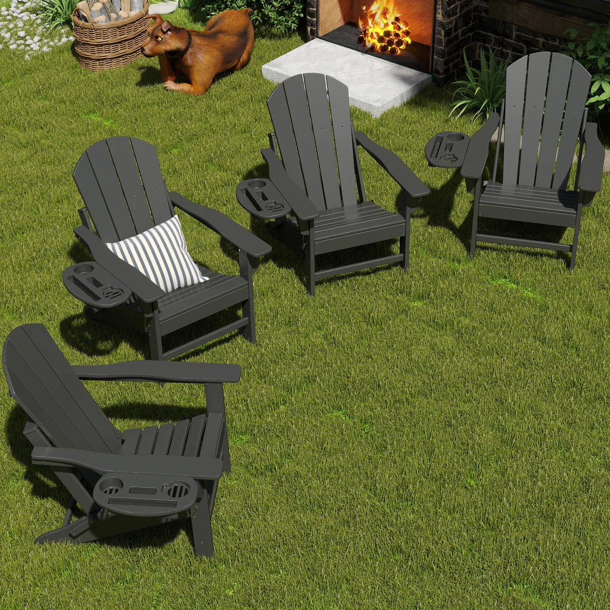 Cheryce HDPE Folding Adirondack Chair With Cup Holder (Set of 4) | Wayfair North America