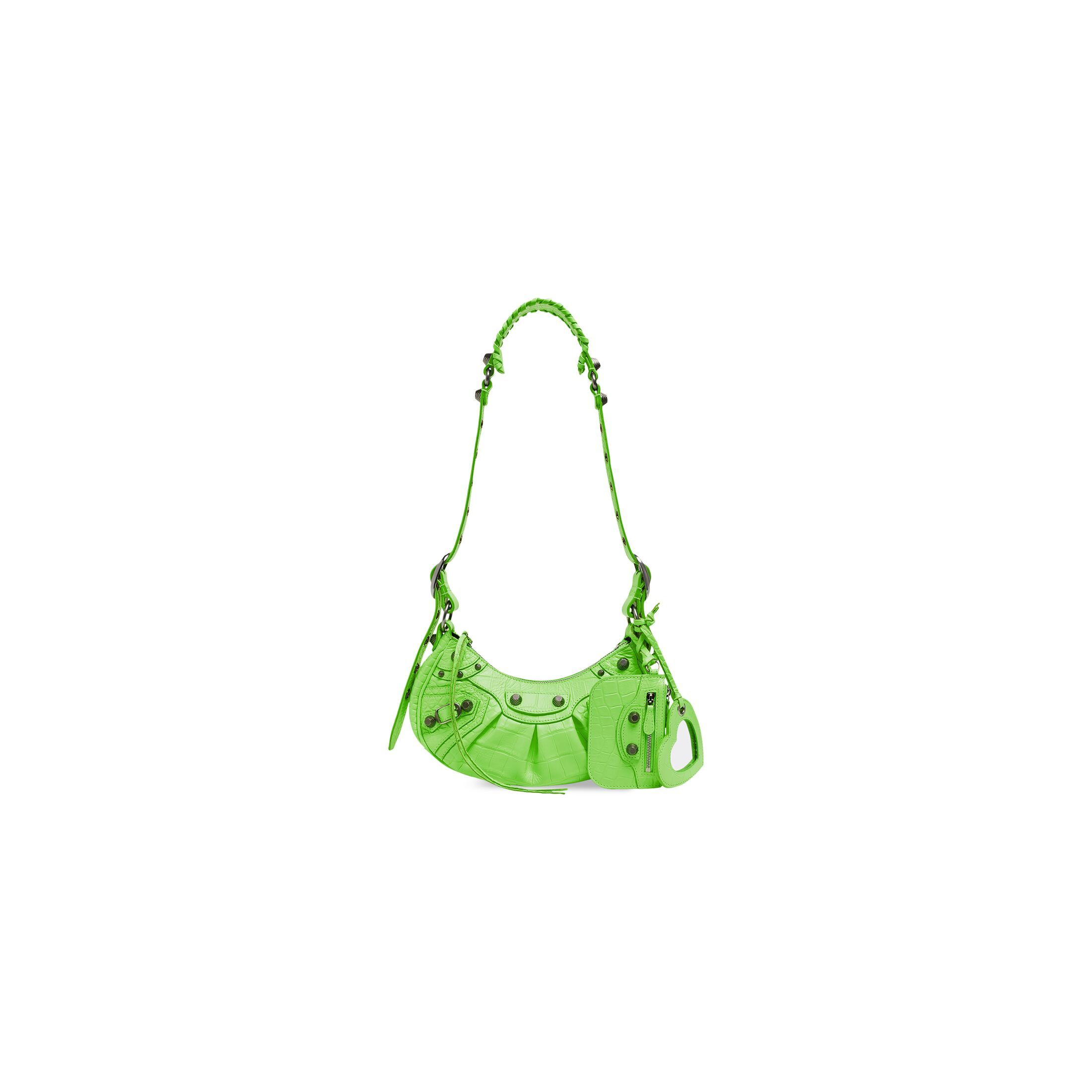 Women's Le Cagole Xs Shoulder Bag Crocodile Embossed in Green | Balenciaga