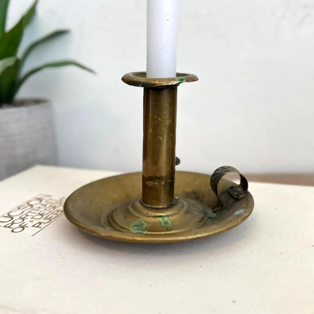 Antique Brass Chamberstick - Brass Candle Holder - Georgian - Adjustable Neck - Round Wax Pan - T... | Etsy (US)