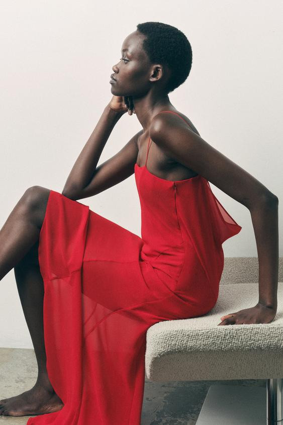 ASYMMETRIC BUSTIER MIDI DRESS | Zara US