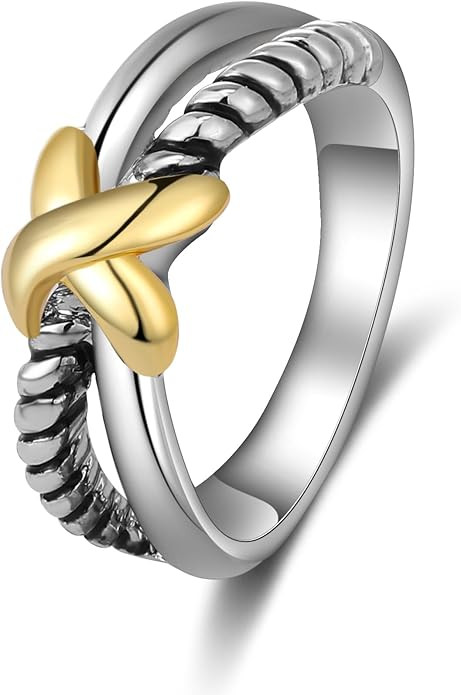 Two Tone Vintage Rings for Women - Gold and Silver Cable Ring Trendy Statement Ring Twisted Cable... | Amazon (US)