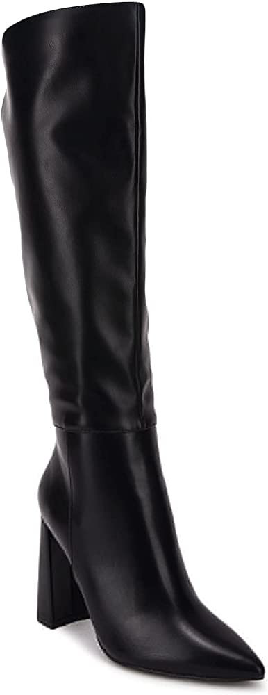 Amazon.com | Womens Pointed Toe Knee-high Boot Mid-calf Chunky Block Heel Side Zipper Go-go Boots... | Amazon (US)
