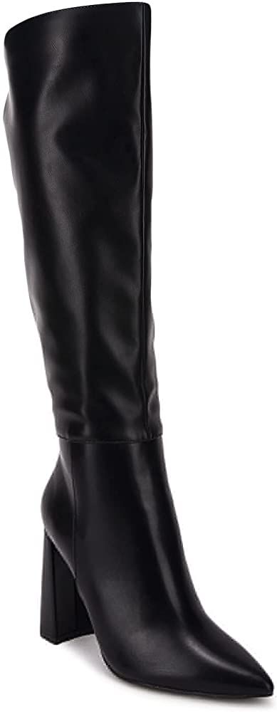 Amazon.com | Womens Pointed Toe Knee-high Boot Mid-calf Chunky Block Heel Side Zipper Go-go Boots... | Amazon (US)