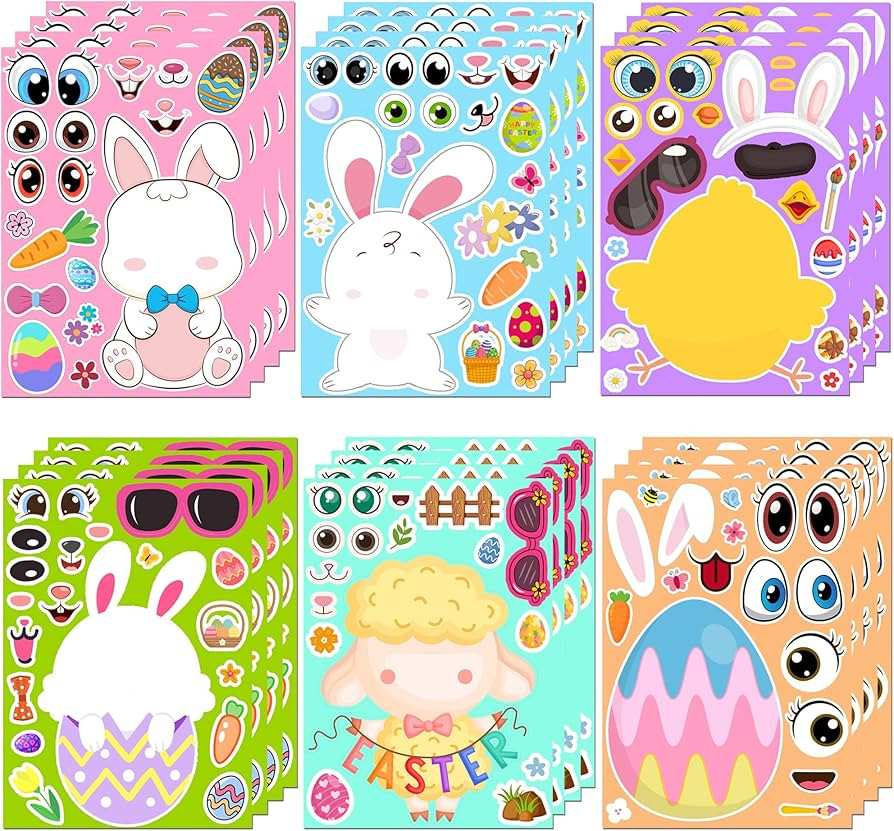 Easter Stickers - DIY Happy Easter Egg Bunny Sticker for Kids, Easter Crafts Stickers Kids Game T... | Amazon (US)