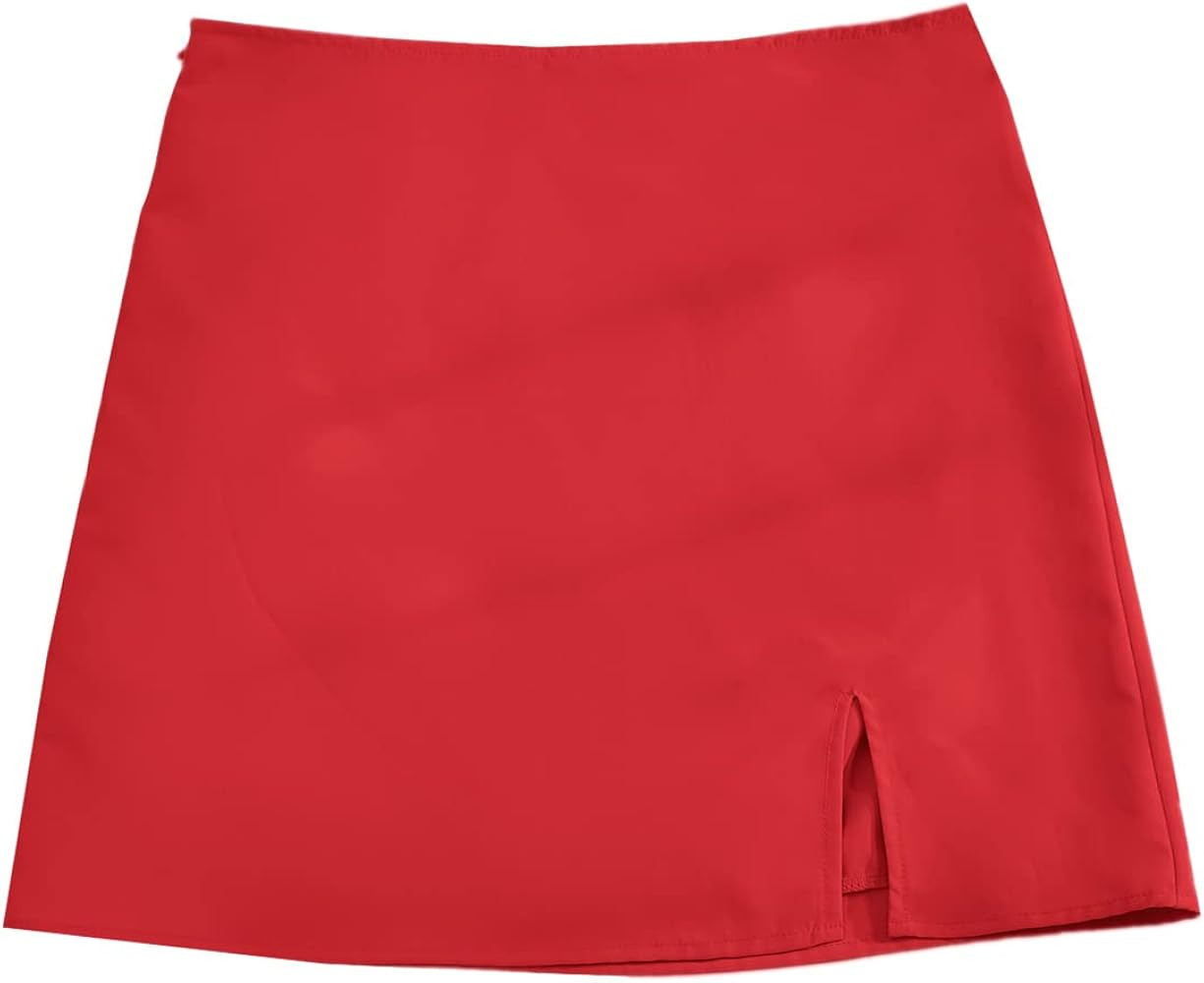 Verdusa Women's Split Hem Zip Up Side High Waist Bodycon Short Skirt | Amazon (US)