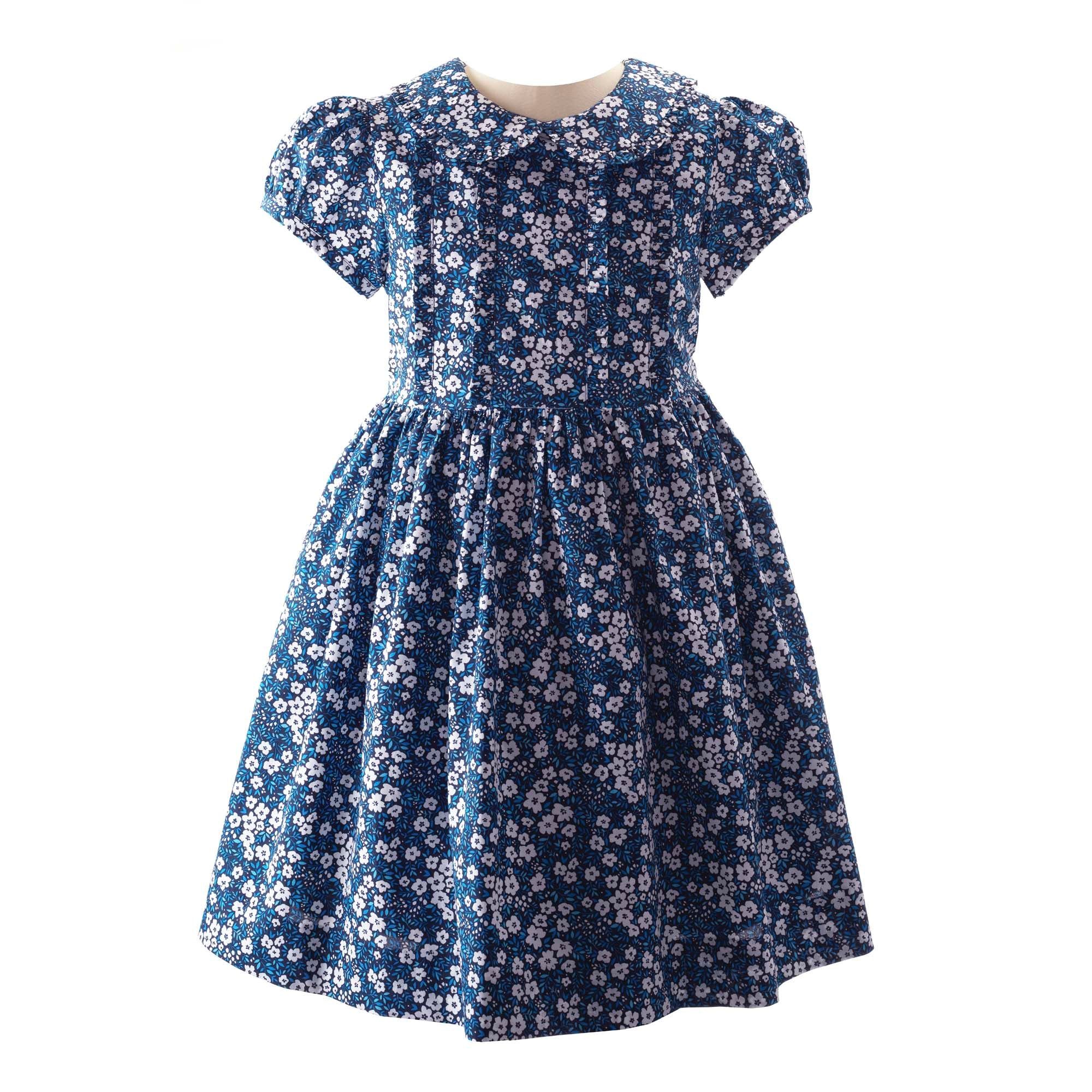 Navy Mini Floral Frill Dress | Rachel Riley