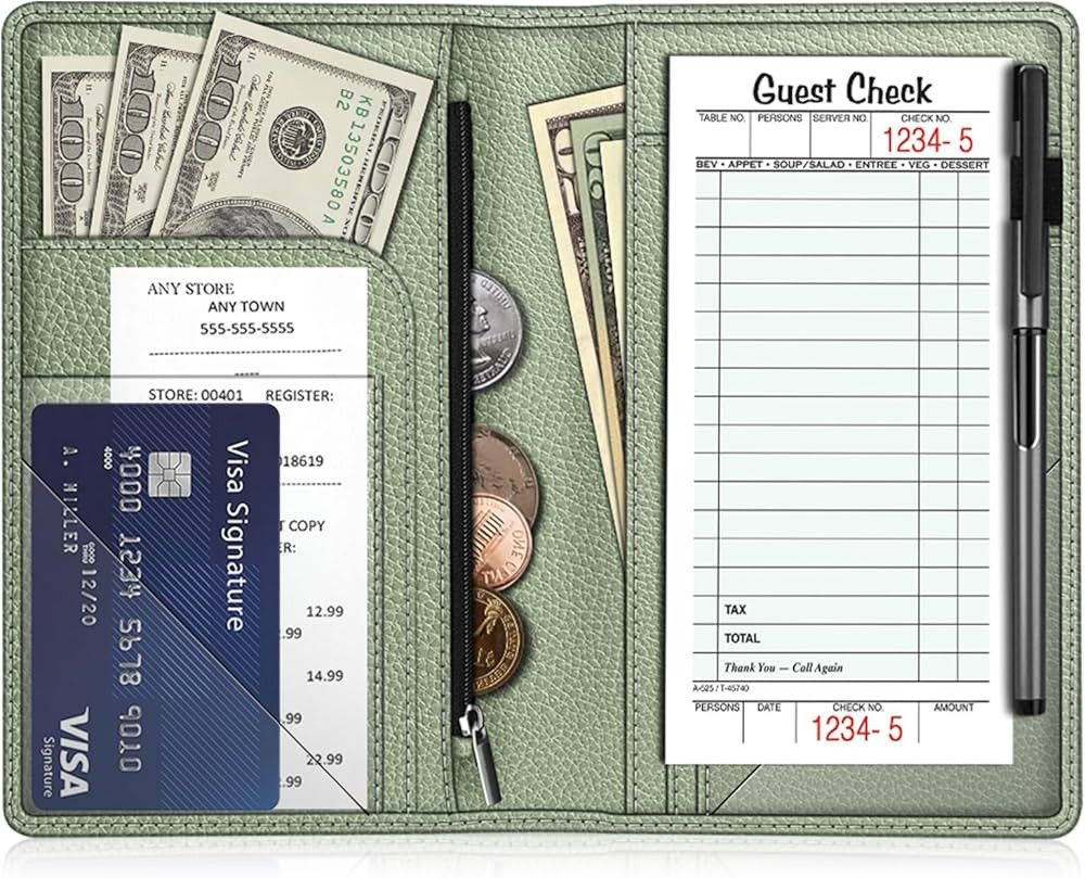Fintie Server Book Organizer with Zipper Pocket, PU Leather Restaurant Guest Check Presenters Car... | Amazon (US)