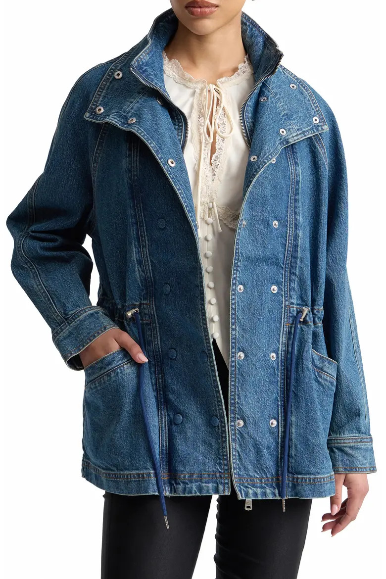 Double Breasted Stretch Denim Jacket with Bib Inset (Women) | Nordstrom | Nordstrom