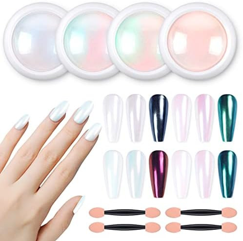 Amazon.com : Artdone Chrome Nail Powder Metallic Mirror Effect Pigment Chrome Iridescent Aurora N... | Amazon (US)