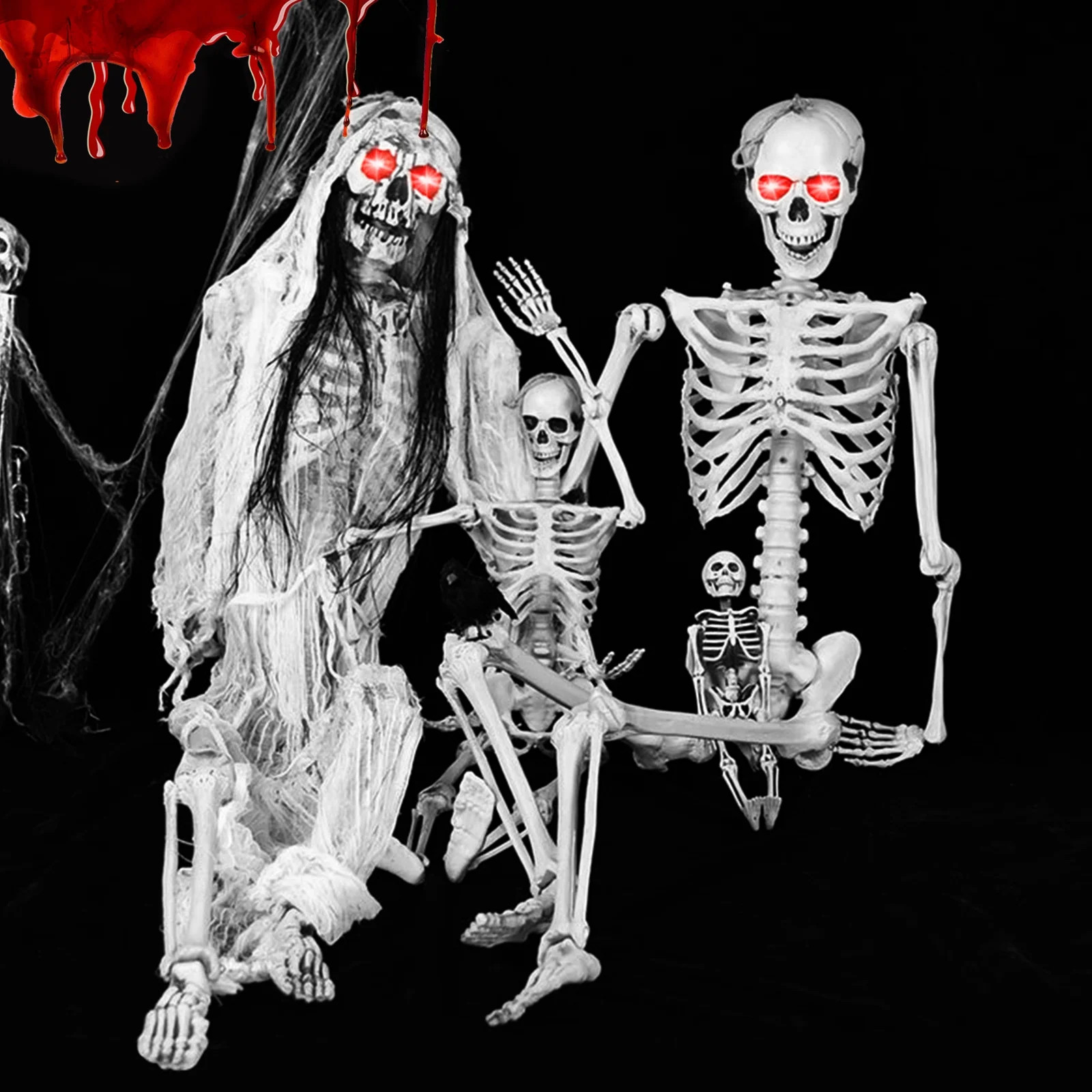 5.6FT Halloween Skeleton Poseable Life-Size Bones Haunted House Halloween Decoration Prop Party D... | Walmart (US)