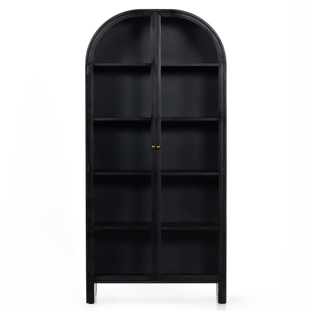 Sheila Industrial Clear Glass Black Iron Frame Curved 2 Door Display Case | Kathy Kuo Home