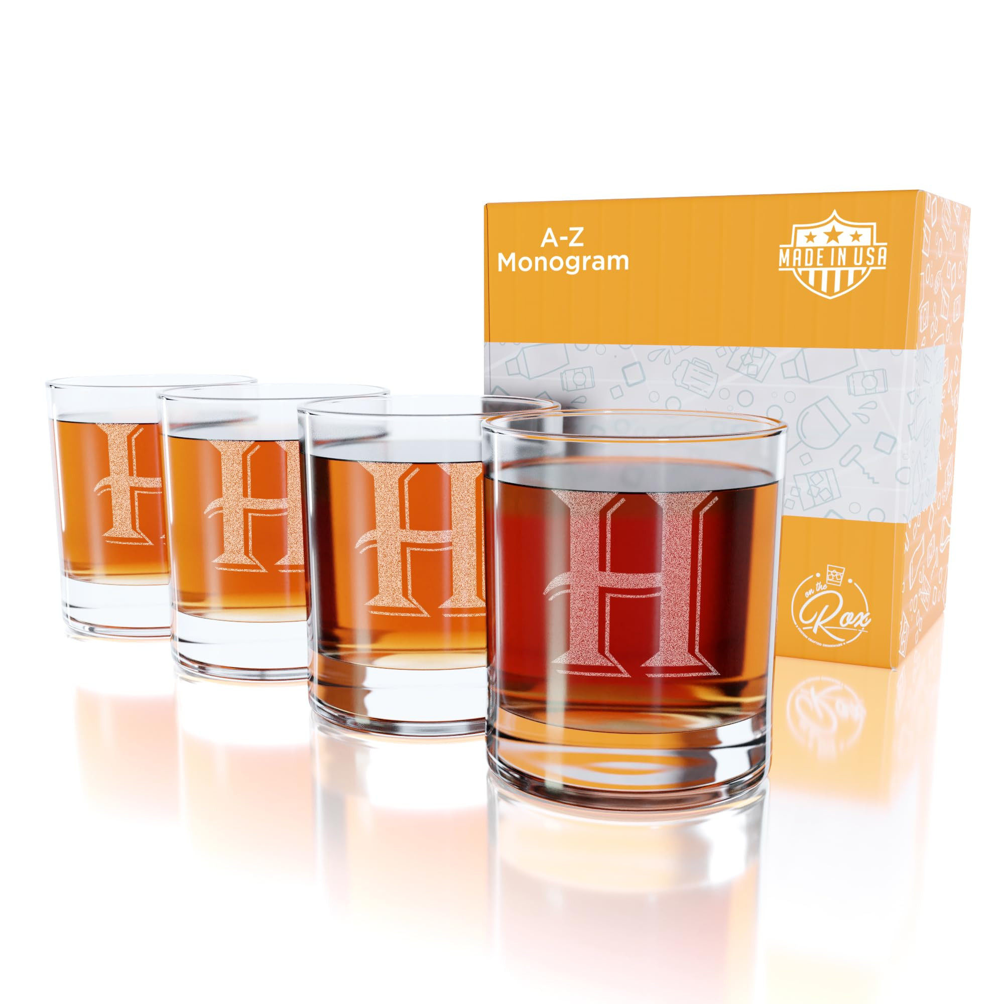 Monogrammed Gifts for Men - 4PC 11 Oz Custom Whiskey Glasses (H-Monogram) - Engraved Whiskey Glas... | Amazon (US)