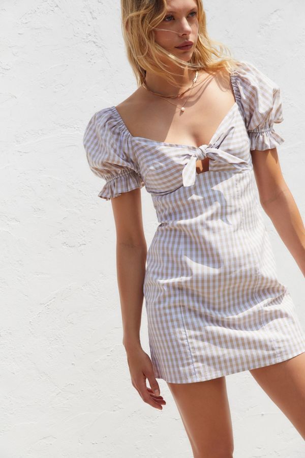 UO Katie Gingham Tie-Front Mini Dress | Urban Outfitters (US and RoW)