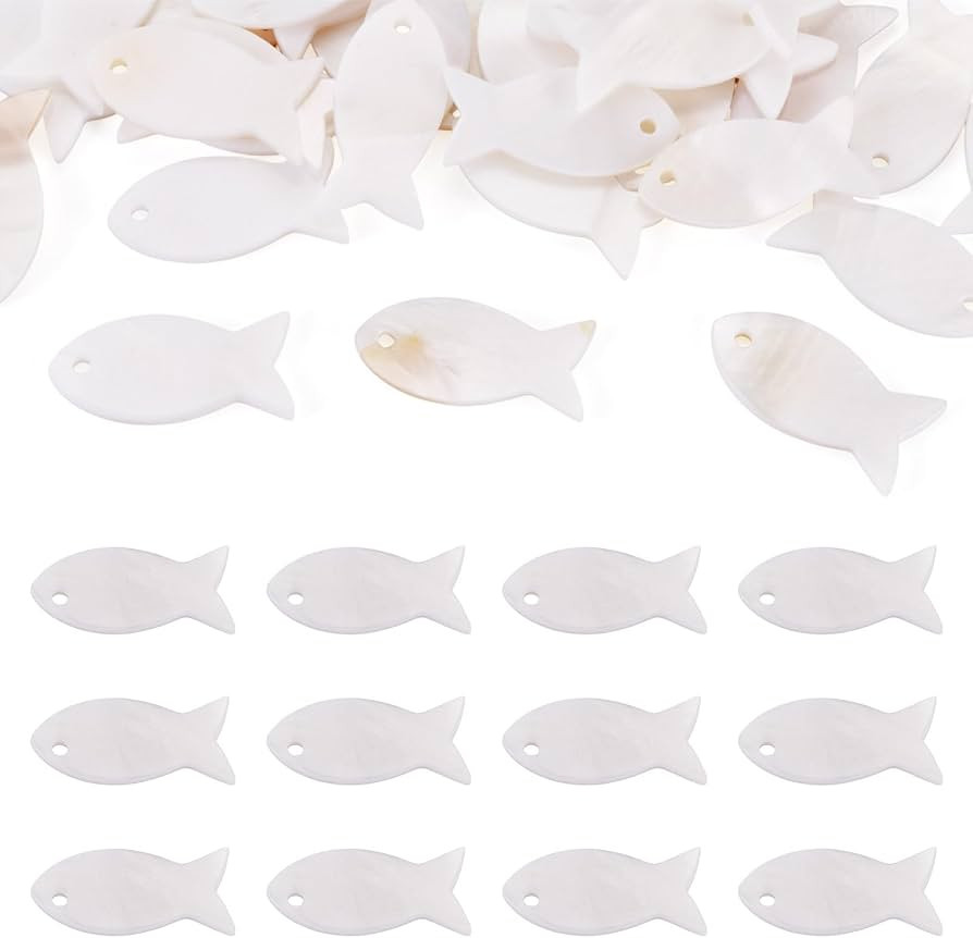 FASHEWELRY 30Pcs Natural Freshwater Shell Fish Beads Flat Slice Charms Summer Beach Sea Life Ocea... | Amazon (US)