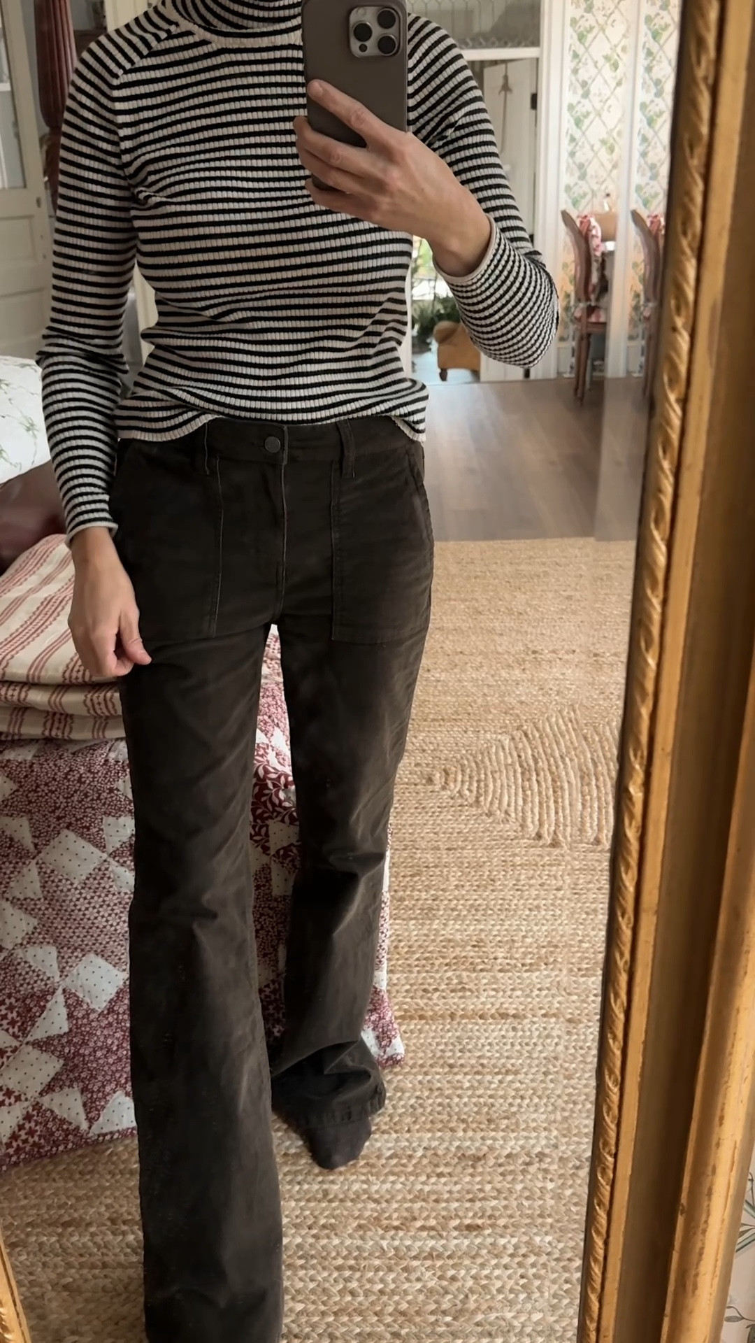 Cozy Monday fit: effortlessly pulled together corduroy & a stripe turtleneck. These pants are SO COZY. I did size up one size for a looser fit. This turtleneck is old, but I found some great options for you. 

#LTKSeasonal #LTKHoliday #LTKVideo