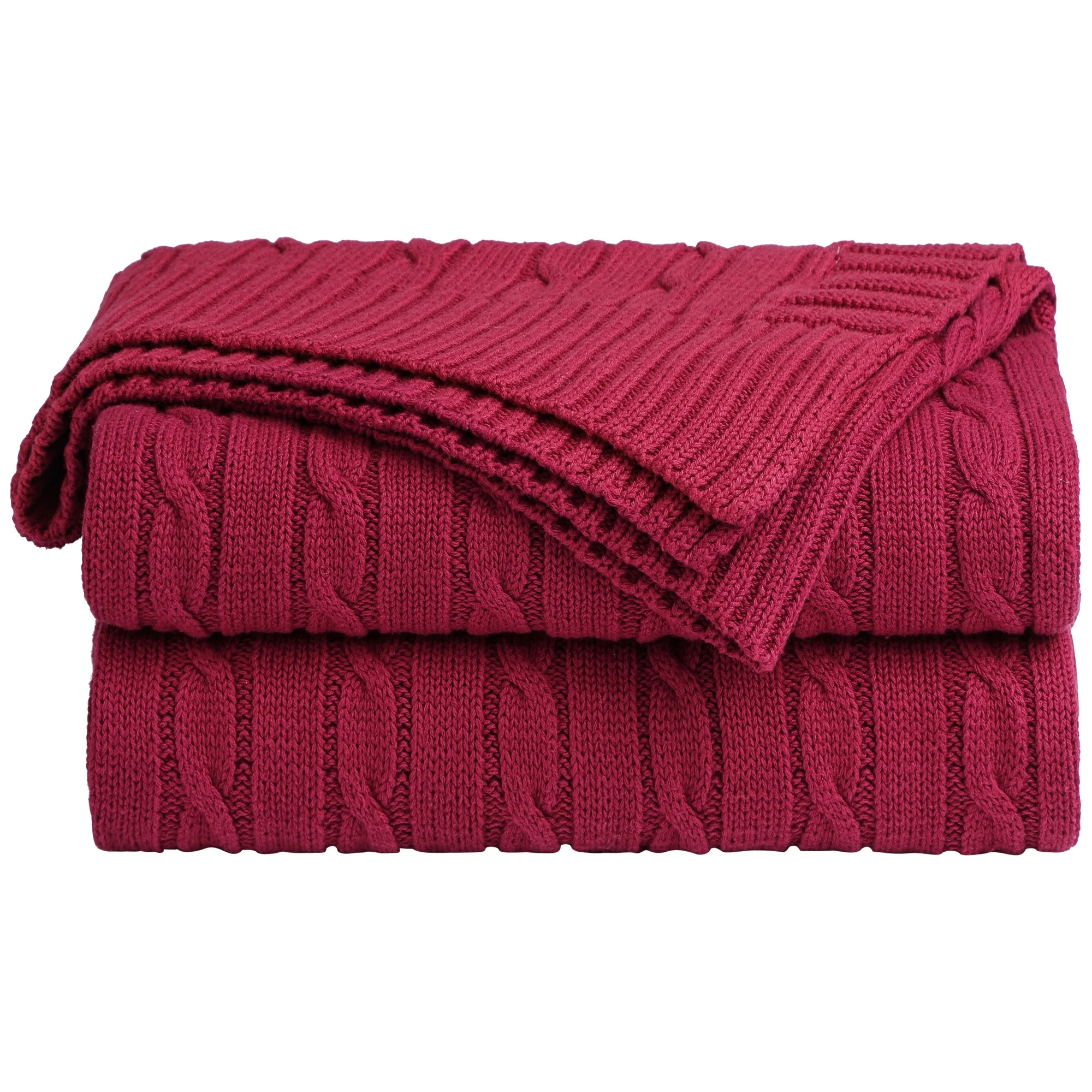 Unique Bargains Cable Knitted Bed Sofa Throw Blanket Red 71" x 79" | Walmart (US)