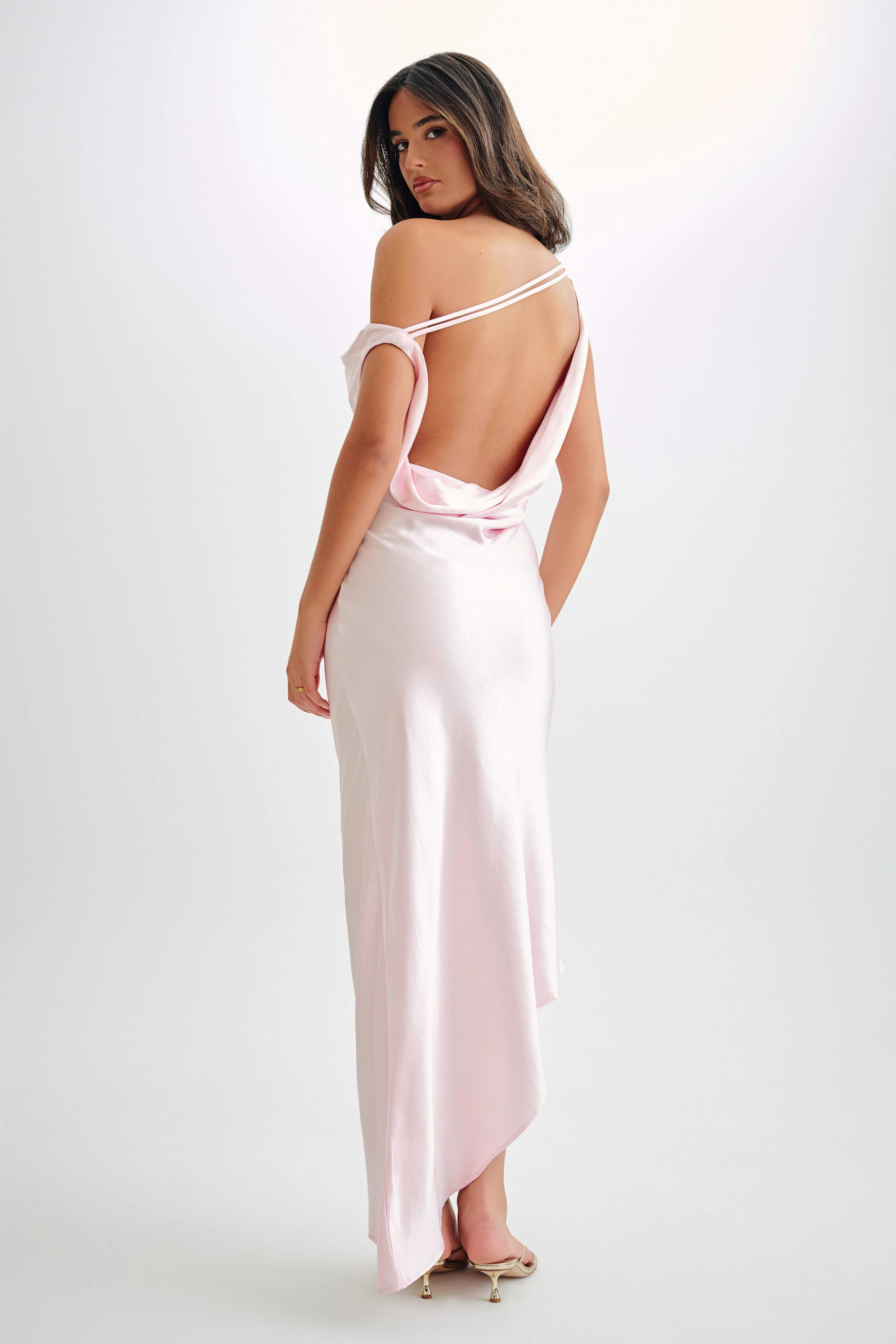 Yvette Slip Maxi Dress With Asymmetrical Hem - Pale Pink | MESHKI US