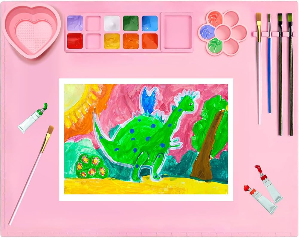Silicone Painting Mat,20"X16"Large Silicone Art mat, Art Mat with Cup, Easy Clean up, Protects Su... | Amazon (US)