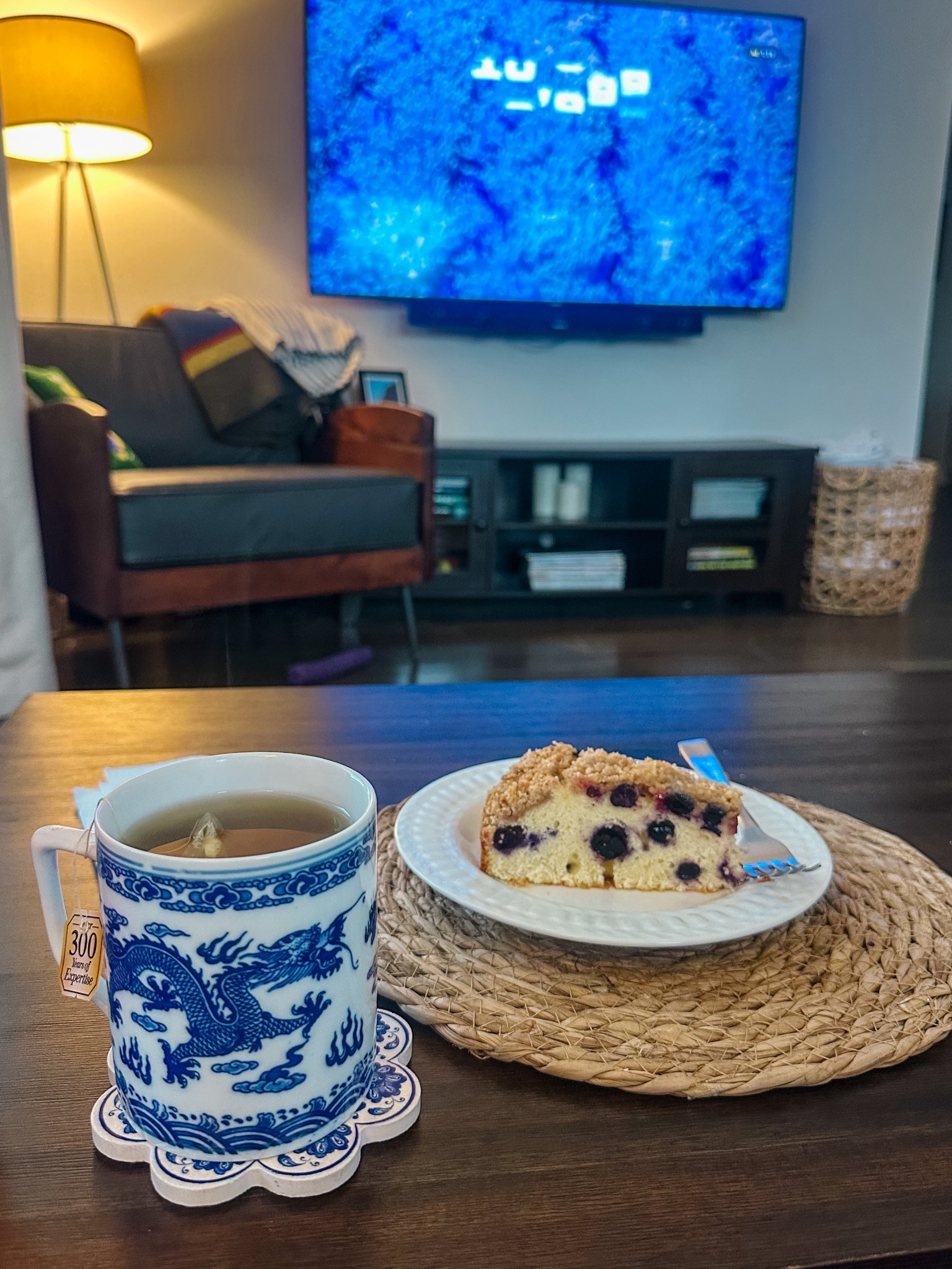 Quiet night at home = Blueberry lemon coffee cake (courtesy of Alex!!) + Peppermint Tea + Downton Abbey !! 

#LTKHome