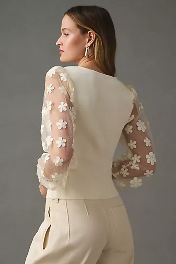 DOLAN Sheer-Sleeve Appliqué Sweater | Anthropologie (US)