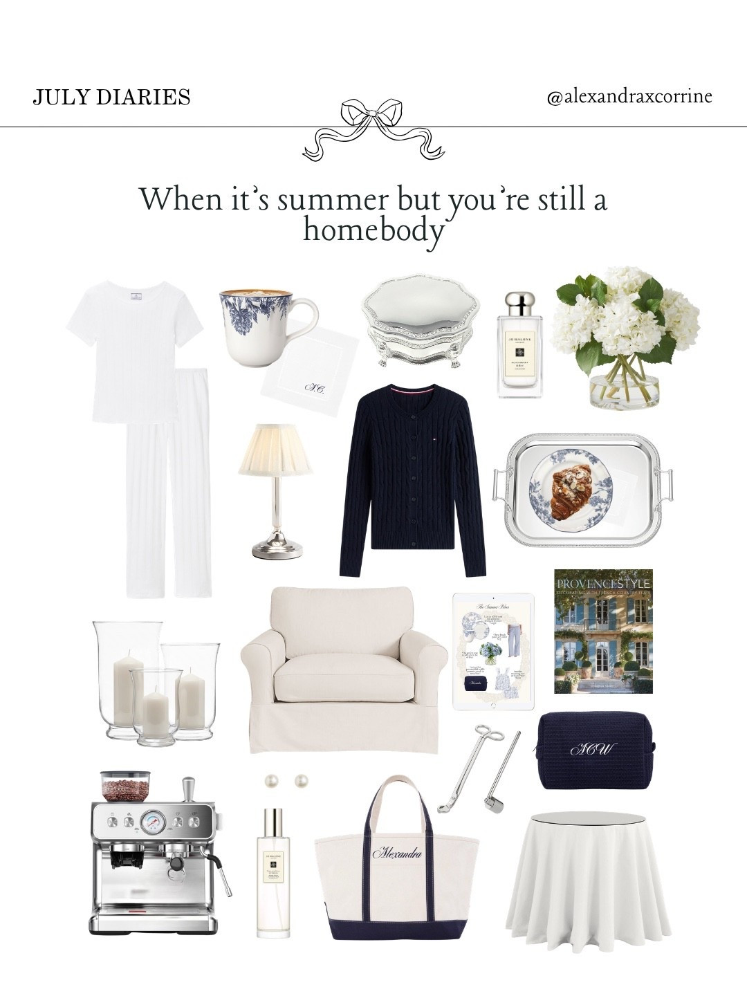 When it’s summer but you’re still a homebody 🧺🫐☁️

#summeraesthetic #homebody #nancymeyersaesthetic #moodboardaesthetic #pinterestinspo 

[ cozy summer aesthetic, homebody lifestyle, Nancy Meyers summer home aesthetic, chic coastal summer mood board, navy blue, Pinterest mood board aesthetic ]

#LTKSeasonal #LTKHome