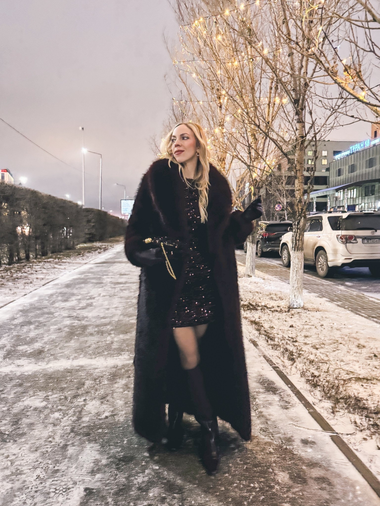 Holiday party look, New Year’s Eve outfit, burgundy sequin dress, burgundy fur coat, sheer tights and tall boots, Zara sequin clutch, long leather gloves, burgundy red boots 

#LTKOver40 #LTKFindsUnder100 #LTKHoliday